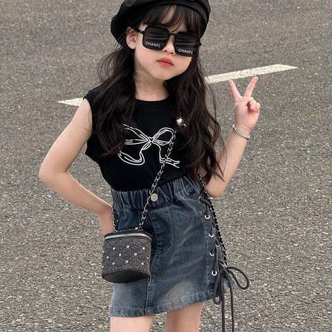 Bolso De Bandolera Mini Para Niños Acolchado Denim PU Cuero Cadena Bola Ajustable Neceser Accesorio De Moda