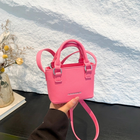 Mini Bolso Bandolera Cuero PU Patrón Lichi Bolso De Mano Con Asa Superior Moderno Color Sólido Estampado De Letras Para Mujeres