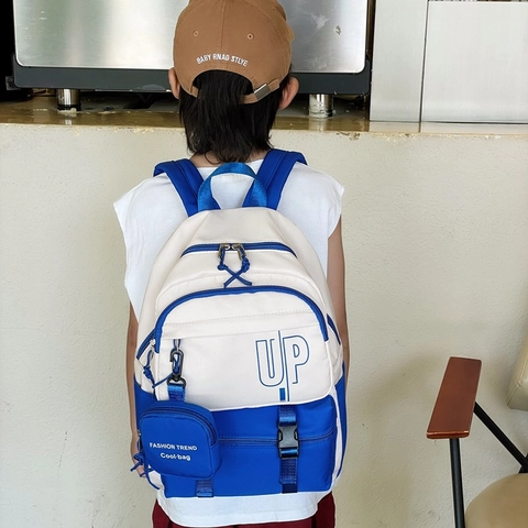 Mochila Para Niños Bolso Escolar Nylon Bloque De Color Gran Capacidad Transpirable Moderno Con Mini Bolsa