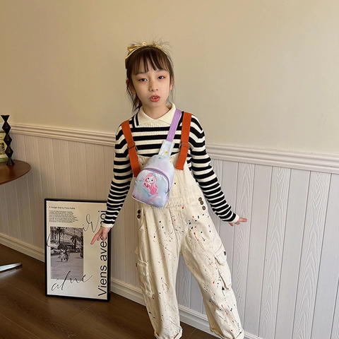 Canvas Cartoon Mermaid Kids Chest Bag With Adjustable Strap Cute Preschool Crossbody Pack