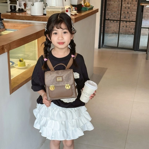 Mochila Infantil De Oso Lindo Cuero PU Color De Contraste Bolso Escolar Kinder Para Niños Niñas