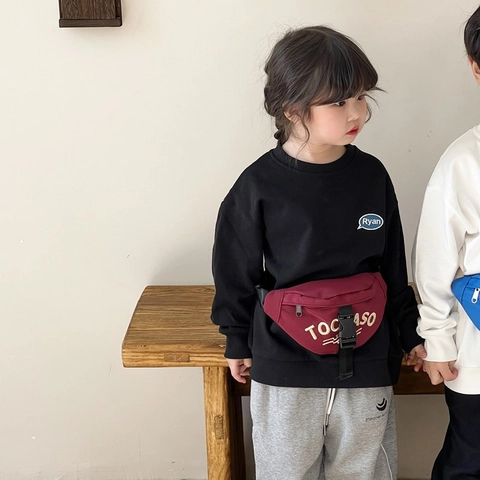 Kids Waist Bag Canvas Chest Pack Letter Embroidery Adjustable Strap Trendy Korean Style For Boys And Girls