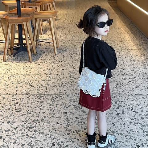 Kinder Mädchen Mini Künstliche Perlen Eimertasche Ausgehöhlt Gekörnt Schulter Umhängetasche Mit Kordelzug Satinfutter Eleganter Stil