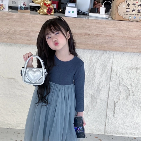 Kids Girls Mini Heart Shaped Sequin Glitter Crossbody Bag With Metal Chain Strap PU Leather Fashion Shoulder Handbag