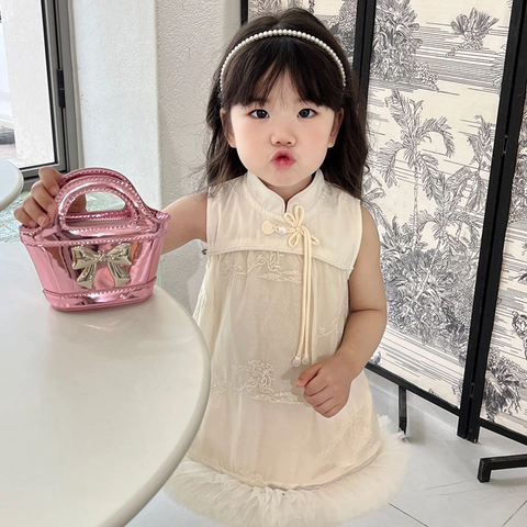 Girls Mini Shoulder Bag Mirrored PU Leather Bowknot Decor Chain Strap Top Handle Kids Crossbody Handbag Laser Bright