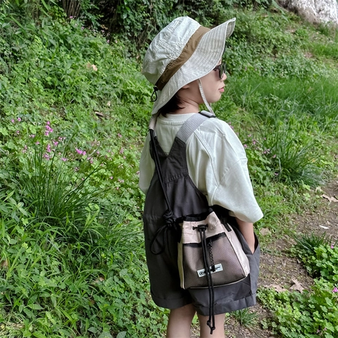 Sac Bandoulière En Nylon Pour Enfants Poche Filet Cordon Sac À Épaule Sport Extérieur Style Gorpcore Garçons Filles