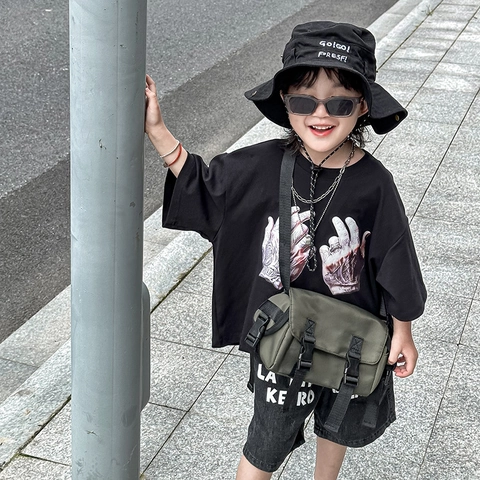 Bolso Mensajero Para Niños De Nailon Transpirable Color Sólido Estilo Japonés Retro Bolso Cruzado Niños Niñas