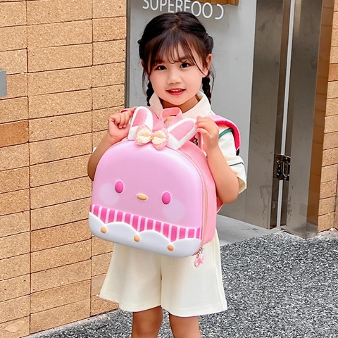 Zaino Per Bambini Guscio Rigido EVA Tessuto Oxford Simpatico Cartone Animato Orecchie Di Coniglio Fiocco Traspirante Bambine