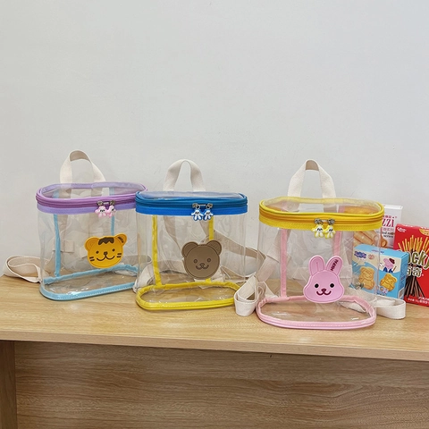 Kinder Transparent PVC Rucksack Wasserdichte Jelly Schultasche Mit Cartoon Tier Patch Für Kleinkinder Jungen Mädchen