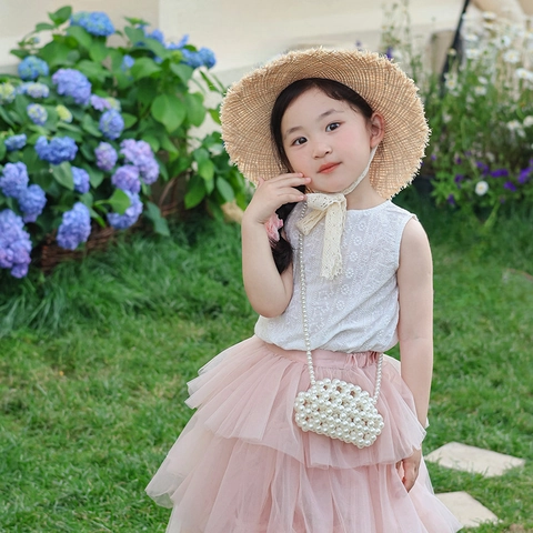 Girls Artificial Pearl Beaded Crossbody Bag Hand Woven Cloud Shape Mini Purse Elegant Summer Fashion Accessory