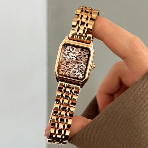 Women Quartz Watch Rectangular Dial Stainless Steel Strap Waterproof Elegant Retro Fashion Wristwatch For Lady