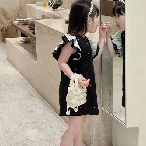 Girls Mini Artificial Pearl Beaded Handbag Elegant Imitation Artificial Pearl Crossbody Bag With Satin Drawstring Liner Princess Style
