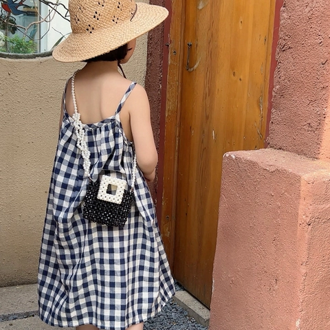 Kids Shoulder Bag Handmade Artificial Pearl Beaded Mini Square Handbag Crossbody For Girls Sweet Princess Style Fashion Accessory
