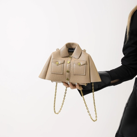 Borsa A Tracolla Creativa A Forma Di Giacca Pelle PU Trama Litchi Catena Dorata Mini Borsa A Bandoliera Moda Di Strada Novità