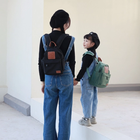 Kids Backpack Canvas School Bag For Toddlers Kindergarten Boys Girls Cute Smile Face Leather Patch Lightweight Travel