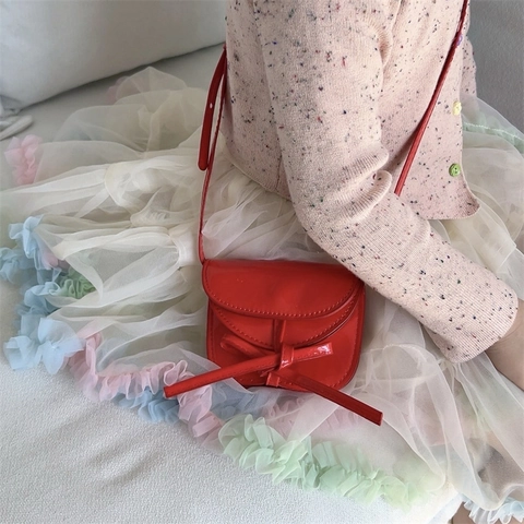 Kids Mini Crossbody Bag Patent PU Leather Bowknot Decor Adjustable Strap Small Shoulder Purse For Toddlers Girls