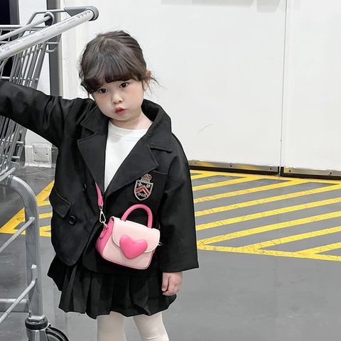Kids Mini Crossbody Bag PU Leather Padded Heart Handbag Sweet Candy Color Adjustable Shoulder Strap For Girls