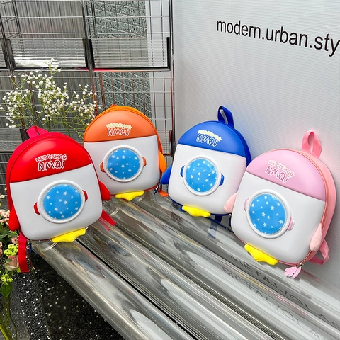 Rocket Astronaut Toddler Backpack Light Up EVA Oxford Shell Cute Cartoon School Bag For Boys Girls Kindergarten