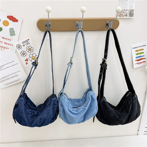 Παιδική Τσάντα Denim Crossbody Half Moon Hobo Retro Απλό Ρυθμιζόμενο Λουράκι Για Αγόρια Κορίτσια