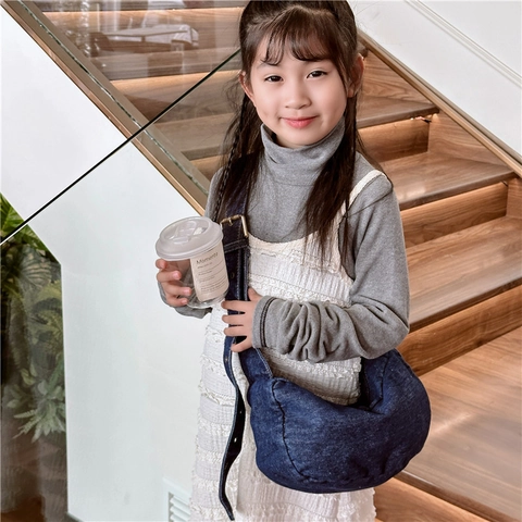 Παιδική Τσάντα Denim Crossbody Half Moon Hobo Retro Απλό Ρυθμιζόμενο Λουράκι Για Αγόρια Κορίτσια