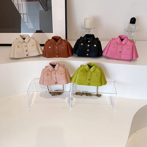 Creative Jacket Shaped Mini Crossbody Bag PU Leather Golden Chain Strap Fashionable Kids Accessory Messenger Bag