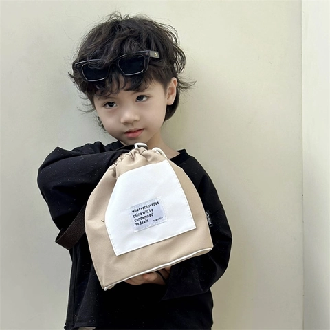 Sac Bandoulière En Toile Avec Cordon De Serrage Style Cargo Décontracté Sac À Épaule Pour Enfants Garçons Filles
