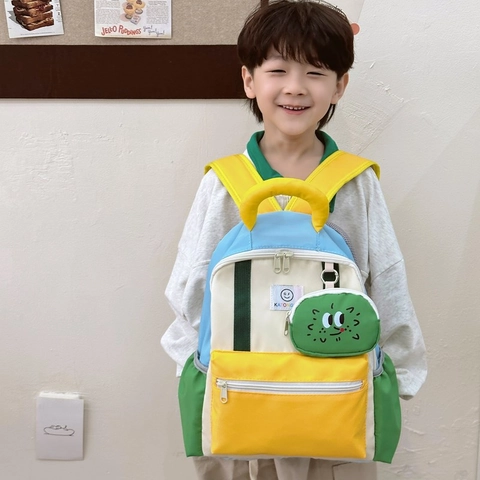 Zaino Per Bambini Borsa Scuola Colori A Contrasto Nylon Leggero Ciondolo Portamonete Animale Cartone Cinghie Regolabili