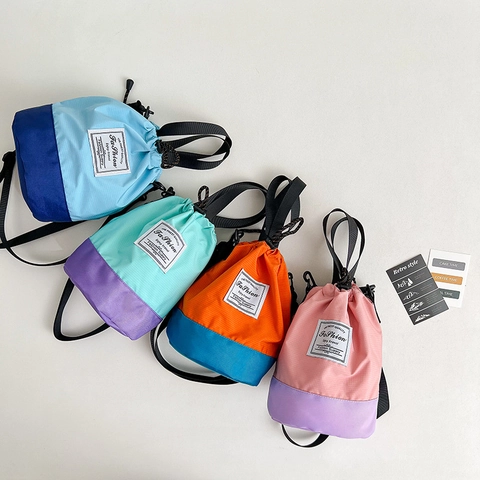 Bolso Bandolera Para Niños Cubo Nailon Color En Contraste Cordón Ajustable Casual Para Niños Y Niñas