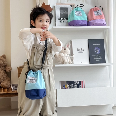 Bolso Bandolera Para Niños Cubo Nailon Color En Contraste Cordón Ajustable Casual Para Niños Y Niñas