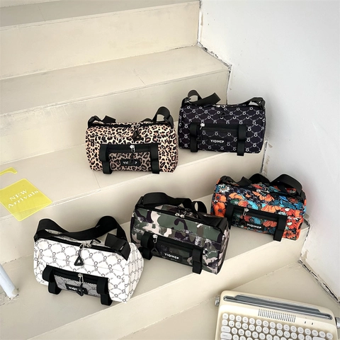 Borsa A Tracolla Per Bambini Crossbody Barrel Bag Moda Cilindrica Borsa Piccola Leopardo Camouflage Motivo Floreale Tracolla Regolabile