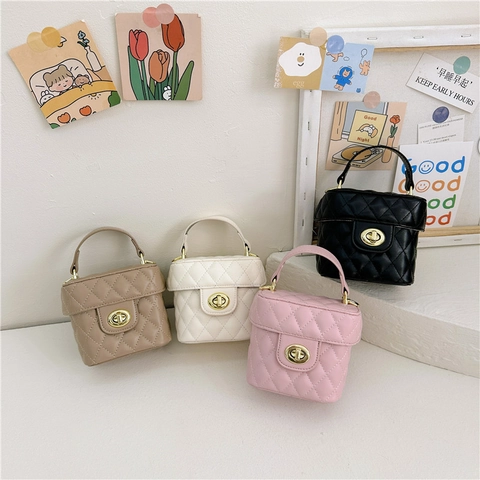 Girls Mini Quilted Crossbody Bag PU Leather Rhombus Pattern Gold Chain Strap Elegant Small Shoulder Purse For Kids