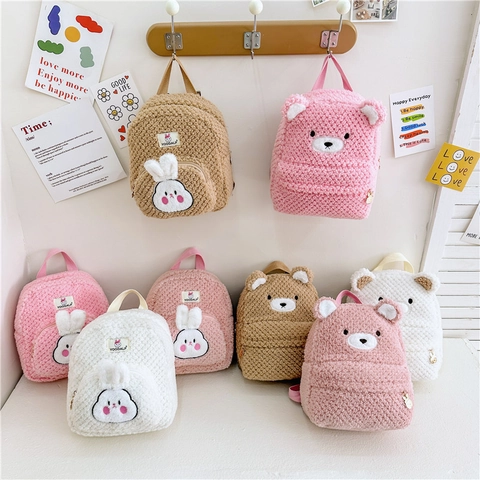 Sac À Dos En Peluche Pour Enfants Animal Dessin Animé Lapin Ours Cartable Maternelle Polaire Douce Léger