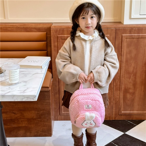 Sac À Dos En Peluche Pour Enfants Animal Dessin Animé Lapin Ours Cartable Maternelle Polaire Douce Léger
