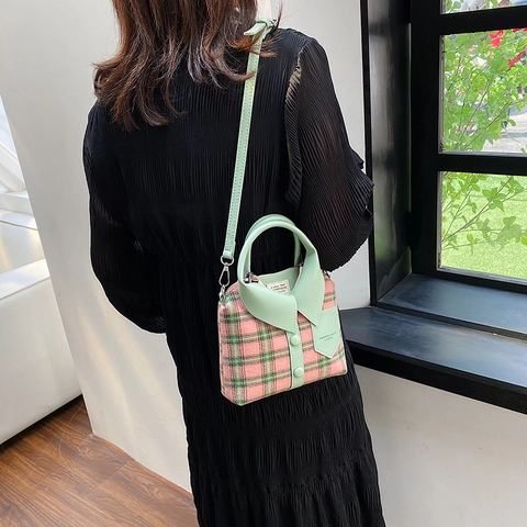 Creative Shirt Shape Plaid Crossbody Handbag With Top Handle Denim Contrast Fabric PU Leather Novelty Shoulder Bag