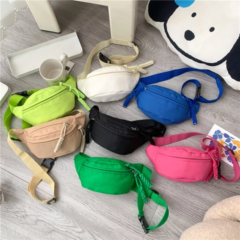 Kids Waist Bag Canvas Solid Color Macaron Chest Crossbody Bag With Adjustable Strap For Toddlers Boys Girls