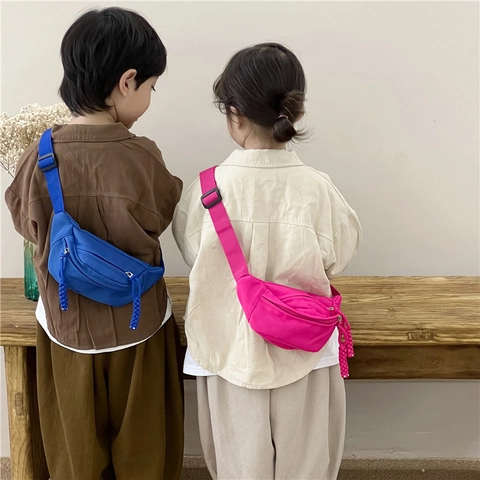 Kids Waist Bag Canvas Solid Color Macaron Chest Crossbody Bag With Adjustable Strap For Toddlers Boys Girls