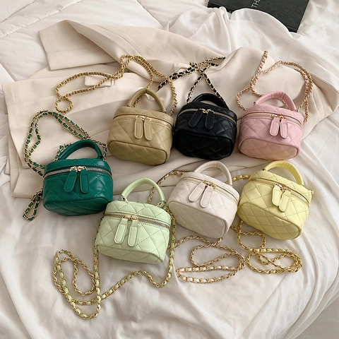 Mini Bolso Bandolera Vanity Cuero PU Acolchado Cadena Dorada Asa Moda Chic Para Niñas Niños