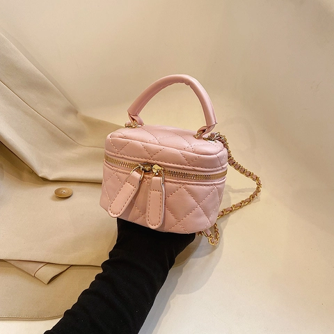 Mini Vanity Crossbody Bag Quilted PU Leather Gold Chain Top Handle Chic Fashion For Girls Kids