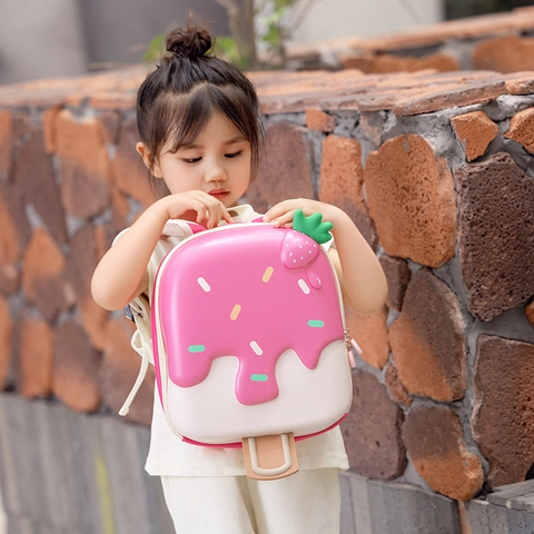 Sac À Dos Enfants Forme De Crème Glacée 3D Coque Rigide EVA Oxford Dessin Animé Fraise École Maternelle Léger