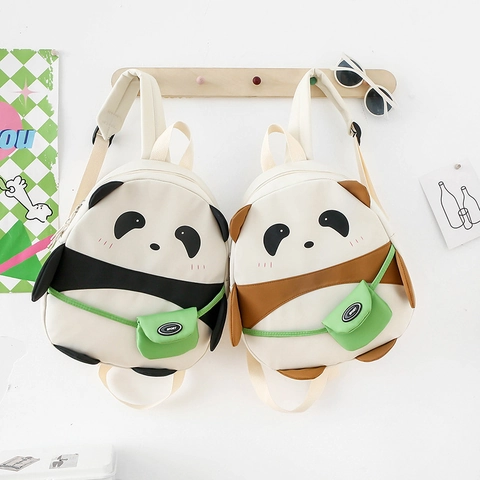 Kids Panda Backpack Cute Cartoon Animal School Bag With Mini Decorative Pouch Nylon For Toddlers Kindergarten