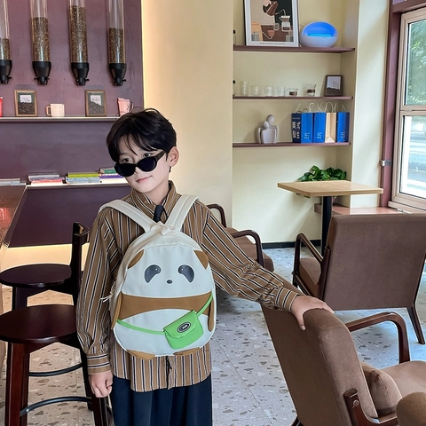 Kids Panda Backpack Cute Cartoon Animal School Bag With Mini Decorative Pouch Nylon For Toddlers Kindergarten