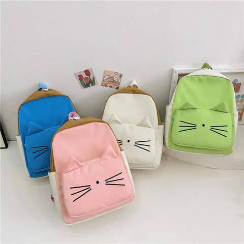Kids Cartoon Cat Backpack Nylon Lightweight School Bag For Preschool Kindergarten Cute Animal Design Children Daypack