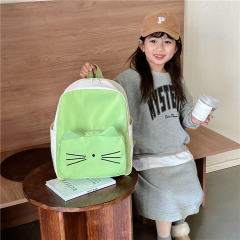 Kids Cartoon Cat Backpack Nylon Lightweight School Bag For Preschool Kindergarten Cute Animal Design Children Daypack