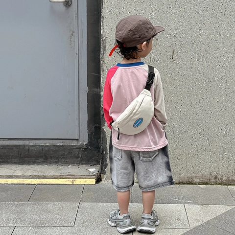 Borsa Da Petto In Tela Per Bambini Tracolla Regolabile Patch Lettera Moda Forma Mezza Luna Per Ragazzi Ragazze