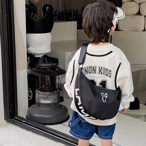 Kids Crescent Crossbody Bag Nylon Canvas Letter Print Adjustable Strap Casual Shoulder Chest Bag
