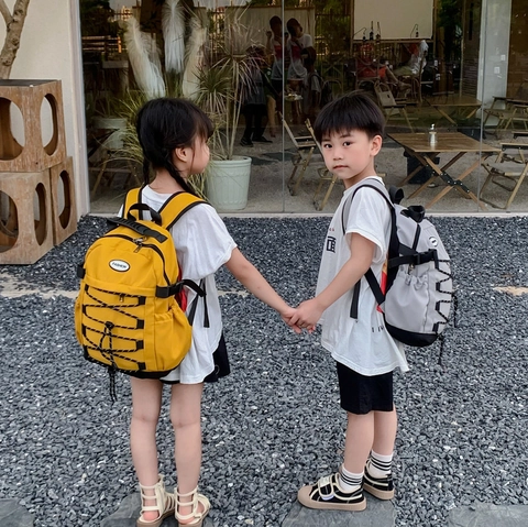 Sac À Dos Mode Enfants Toile Légère Cartable Cordon Multi Poche Fonctionnel Sports De Plein Air Pour Garçons Filles