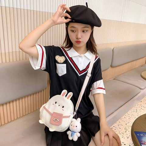 Borsa A Tracolla In Tela Con Coniglio Kawaii Per Ragazze Donne Simpatica Borsa A Spalla Animale Con Ciondolo Peluche