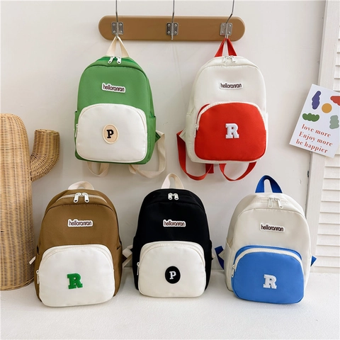 Mochila Para Niños Pequeños Ligera De Nylon Lona Bloque De Color Escuela Jardín De Infantes Niños Niñas Parche De Letras