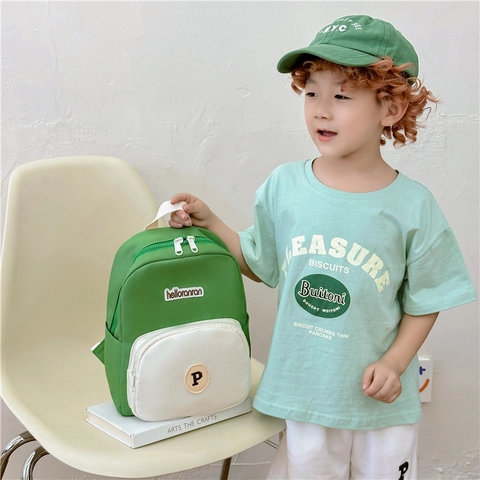 Mochila Para Niños Pequeños Ligera De Nylon Lona Bloque De Color Escuela Jardín De Infantes Niños Niñas Parche De Letras