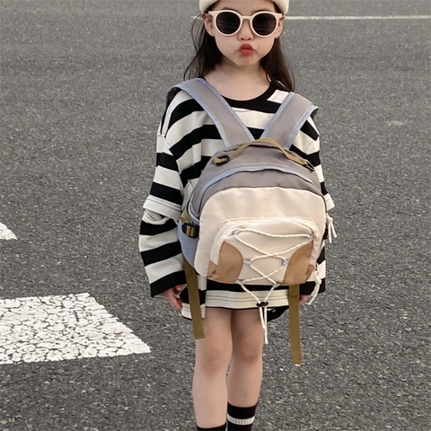 Kids Backpack Nylon Contrast Color Outdoor Gorpcore Style For Boys Girls Kindergarten Mini Trendy School Bag